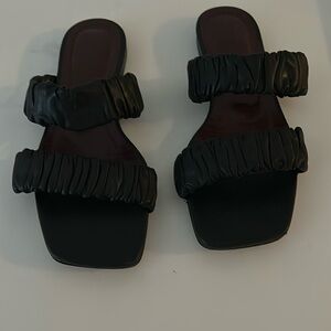 STAUD Maya ruched leather flat sandals